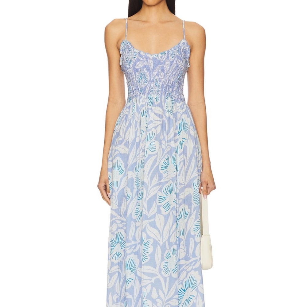 Free People Sweet Nothings Midi Dress Blue Vista Combo - Size L